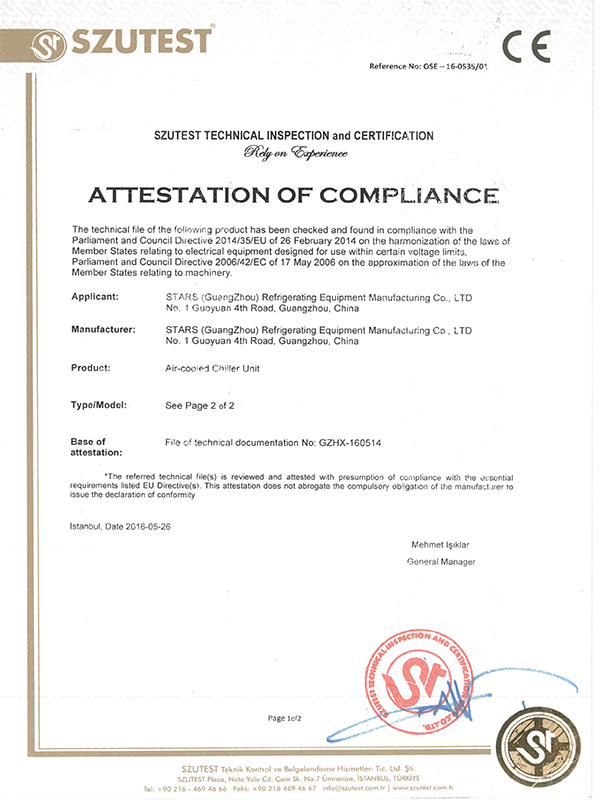 CE Certificate Air Cooled Chillers